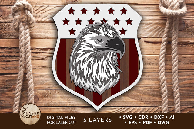 Eagle - Multilayer Laser Cut Files for 4th of July, Mandala, 3D Designs SVG LaserCutano 