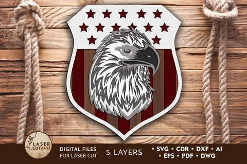 Eagle - Multilayer Laser Cut Files for 4th of July, Mandala, 3D Designs SVG LaserCutano 