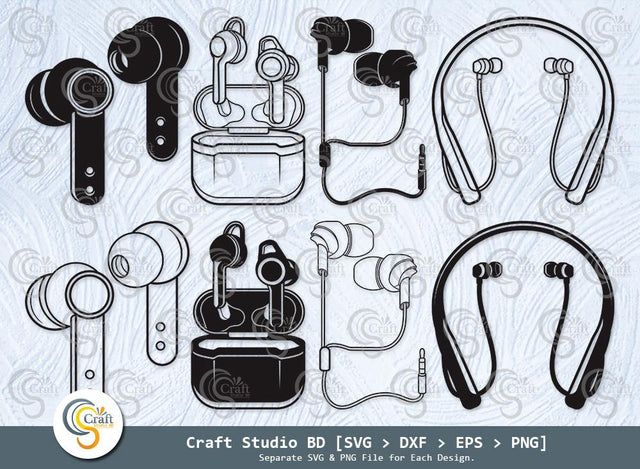 Earphone Silhouette, Headphone Svg, Headset Svg, Music Svg, Earphone Svg Bundle SVG ETC Craft 
