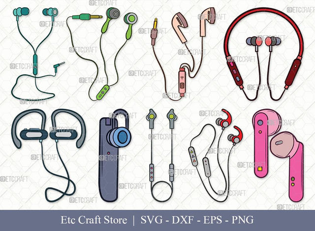 Earphones Clipart SVG Cut File | Headphone Svg | Music Svg | Headset Svg | Earphones Bundle | Eps | Dxf | Png SVG ETC Craft 