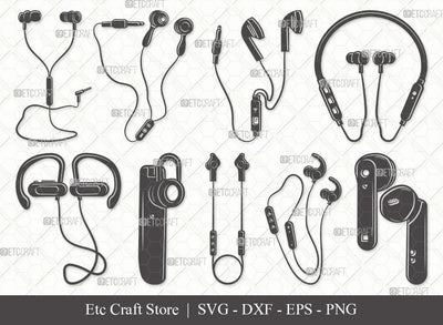 Earphones Silhouette SVG Cut File | Headphone Svg | Music Svg | Headset Svg | Earphones Bundle | Eps | Dxf | Png SVG ETC Craft 