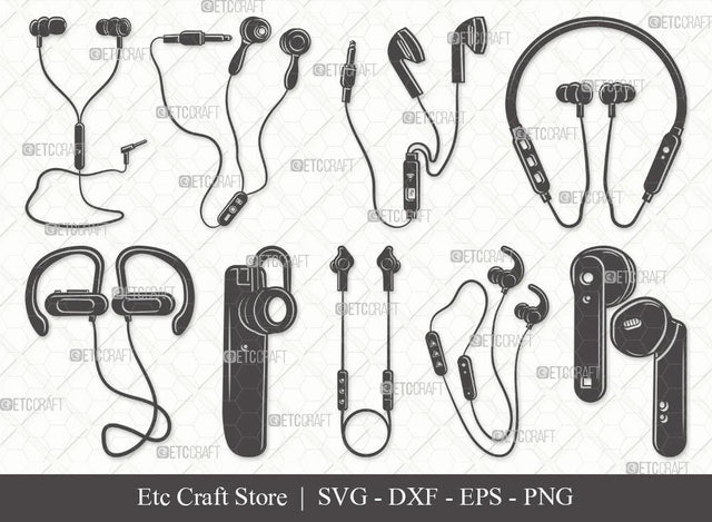 Earphones Silhouette SVG Cut File | Headphone Svg | Music Svg | Headset Svg | Earphones Bundle | Eps | Dxf | Png SVG ETC Craft 