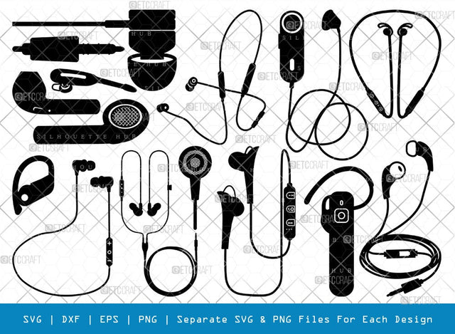 Earphones SVG Cut Files | Earphones Silhouette | Modern Audio Headset Svg | Headset Svg | Listening Svg | Headphone Svg | Earphones Bundle SVG ETC Craft 