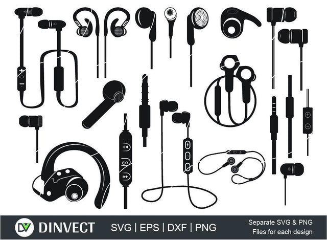Earphones SVG, wireless earphones Silhouette, Cut File, for silhouette, SVG, Eps, Dxf, Png, clipart, Cricut design space, vinyl cut files, Vector, SVG, Cricut, Design Space SVG Dinvect 