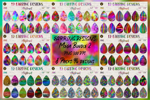 Earring Sublimation Mega Bundle 2.Abstract Earring Wraps Digital Pattern oyonnidesign 