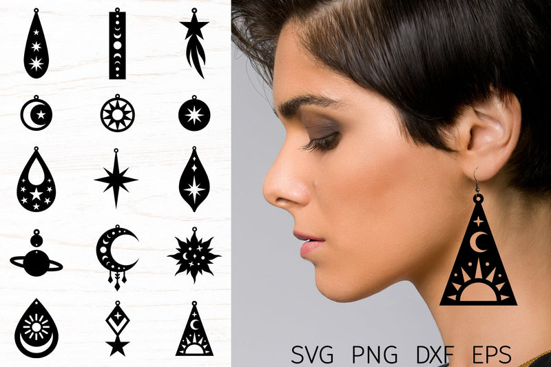 Earring svg bundle, Celestial faux leather earring template SVG Digital Rainbow Shop 