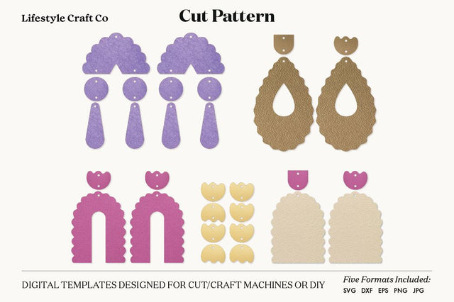 Earring SVG, Faux Leather Earring Templates, Cricut cut file SVG Lifestyle Craft Co 