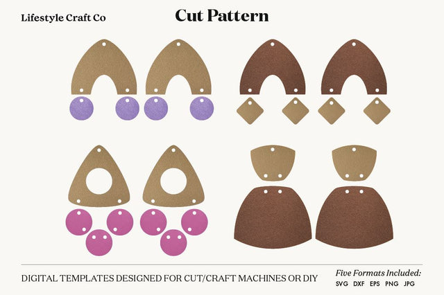 Earring SVG, Faux Leather Earring Templates, Cricut cut file SVG Lifestyle Craft Co 