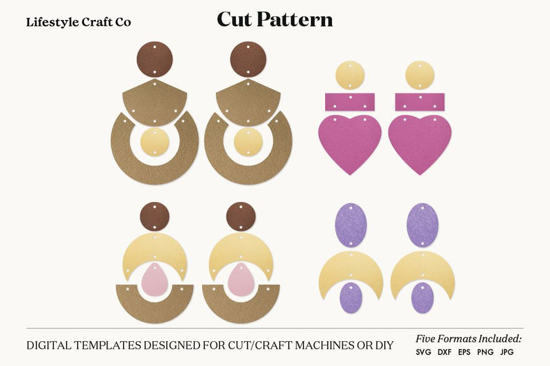 Earring SVG, Faux Leather Earring Templates, Cricut cut file SVG Lifestyle Craft Co 