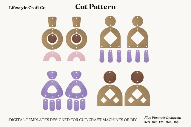 Earring SVG, Faux Leather Earring Templates, Cricut cut file SVG Lifestyle Craft Co 