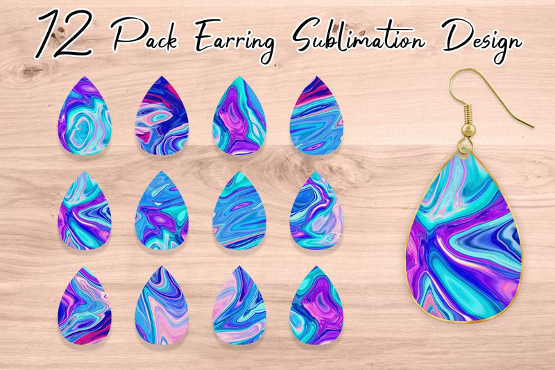 Earrings bundle design blue liquid texture Sublimation artnoy 