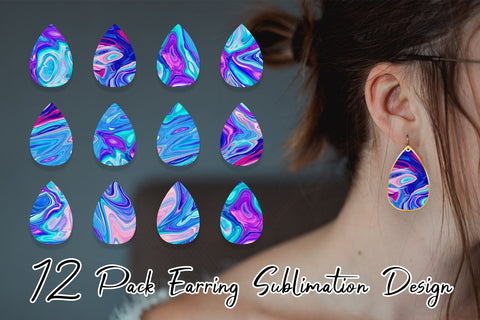 Earrings bundle design blue liquid texture Sublimation artnoy 