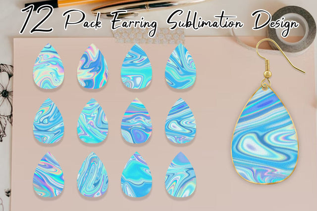 Earrings bundle design Holographic blue wave texture Sublimation artnoy 