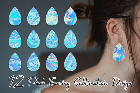 Earrings bundle design Holographic blue wave texture Sublimation artnoy 