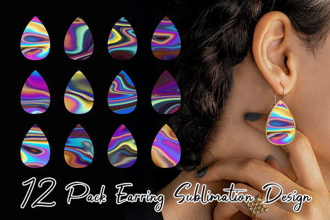 Earrings bundle design Holographic wave texture Sublimation artnoy 