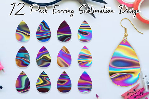 Earrings bundle design Holographic wave texture Sublimation artnoy 