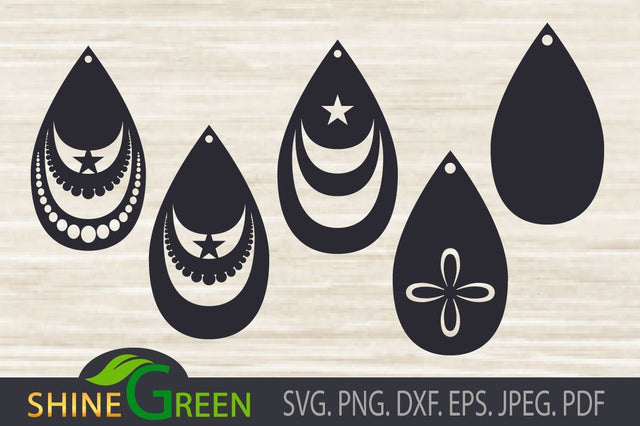 Earrings Bundle - Set of 4 + 1 Basic Earring designs SVG Shine Green Art 