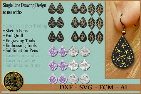 Earrings - Leather Tooling | Foil Quill | Sublimation | Laser Files Sketch DESIGN DrawnTogether with love 