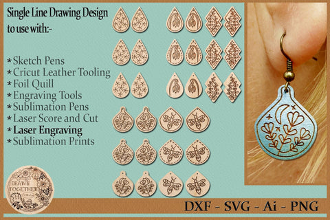 Earrings - Leather Tooling | Foil Quill | Sublimation | Laser Files Sketch DESIGN DrawnTogether with love 