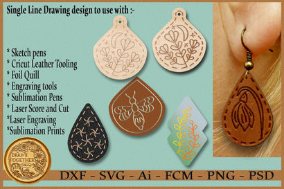 Earrings - Leather Tooling | Foil Quill | Sublimation | Laser Files Sketch DESIGN DrawnTogether with love 