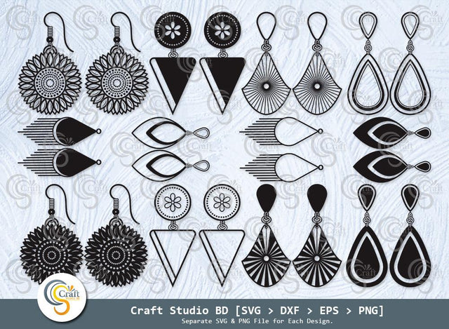 Earrings Silhouette, Jewelry Svg, Leather Earrings Svg, Necklace Svg, Stacked Earring Svg, Teardrop Earrings Svg, Earing SVG Bundle SVG ETC Craft 