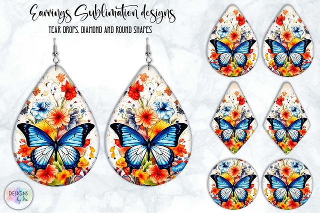Earrings Sublimation Design with Folk Floral Ornament and Butterfly SVG Designs by Ira 