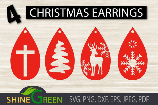 Earrings SVG - 4+1 Christmas Earring Templates SVG Shine Green Art 