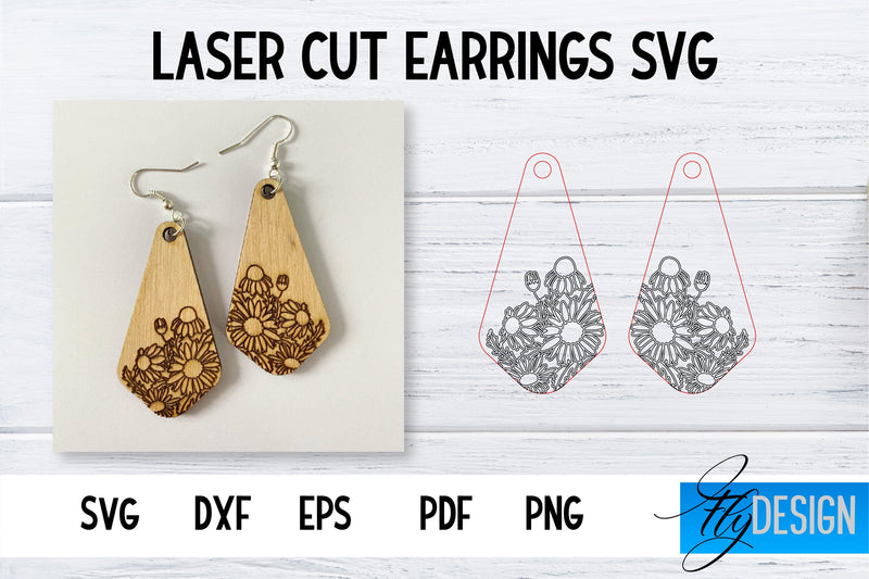 Earrings SVG | Daisy SVG | Laser Cut Files | Engraving SVG SVG Fly Design 