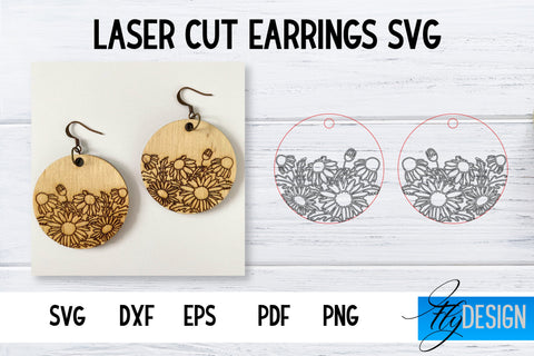 Earrings SVG | Daisy SVG | Laser Cut Files | Engraving SVG SVG Fly Design 