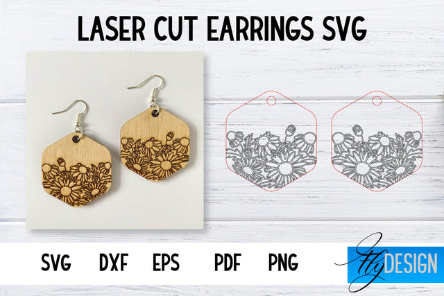 Earrings SVG | Daisy SVG | Laser Cut Files | Engraving SVG SVG Fly Design 