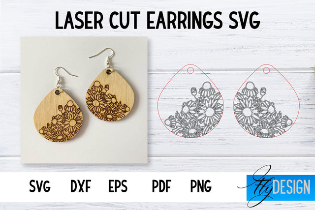 Earrings SVG | Daisy SVG | Laser Cut Files | Engraving SVG SVG Fly Design 
