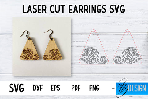 Earrings SVG | Peonies SVG | Laser Cut Files | Engraving SVG SVG Fly Design 