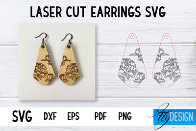 Earrings SVG | Peonies SVG | Laser Cut Files | Engraving SVG SVG Fly Design 