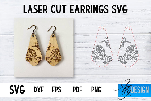 Earrings SVG | Peonies SVG | Laser Cut Files | Engraving SVG SVG Fly Design 
