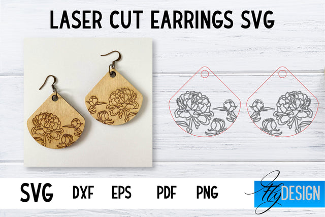 Earrings SVG | Peonies SVG | Laser Cut Files | Engraving SVG SVG Fly Design 