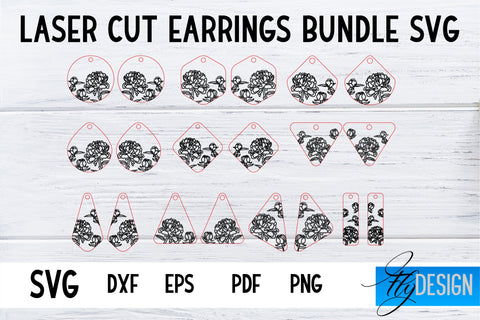 Earrings SVG | Peonies SVG | Laser Cut Files | Engraving SVG SVG Fly Design 