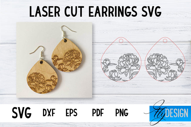 Earrings SVG | Peonies SVG | Laser Cut Files | Engraving SVG SVG Fly Design 