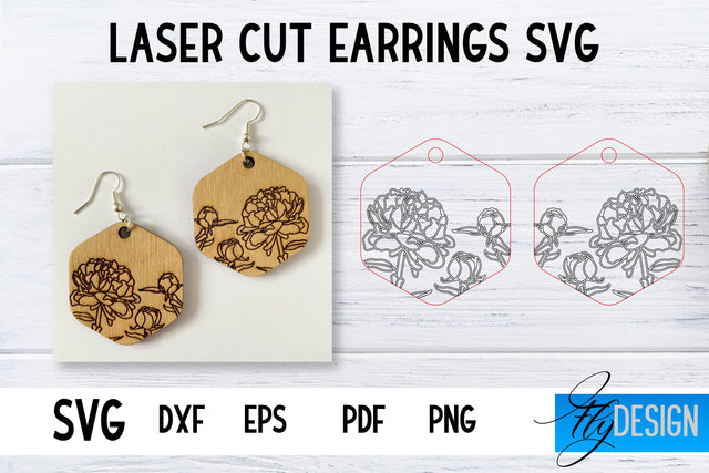 Earrings SVG | Peonies SVG | Laser Cut Files | Engraving SVG SVG Fly Design 