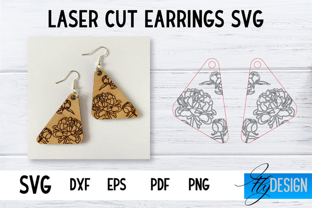 Earrings SVG | Peonies SVG | Laser Cut Files | Engraving SVG SVG Fly Design 
