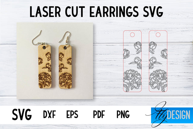 Earrings SVG | Peonies SVG | Laser Cut Files | Engraving SVG SVG Fly Design 