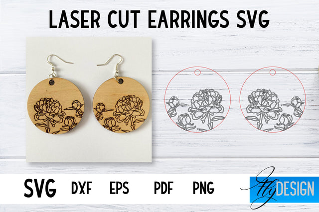 Earrings SVG | Peonies SVG | Laser Cut Files | Engraving SVG SVG Fly Design 