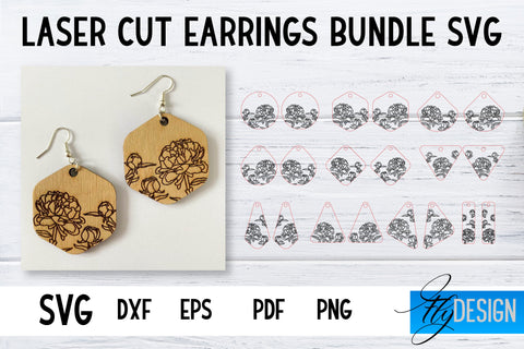 Earrings SVG | Peonies SVG | Laser Cut Files | Engraving SVG SVG Fly Design 