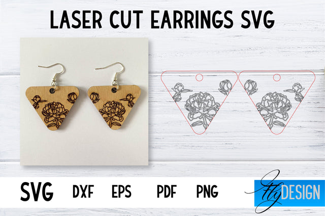 Earrings SVG | Peonies SVG | Laser Cut Files | Engraving SVG SVG Fly Design 