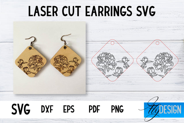 Earrings SVG | Peonies SVG | Laser Cut Files | Engraving SVG SVG Fly Design 