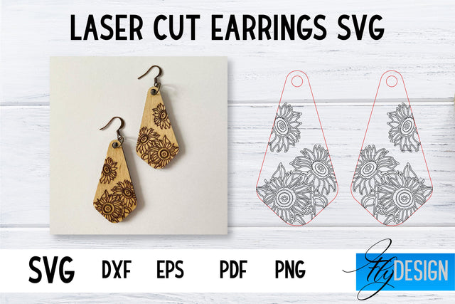 Earrings SVG | Sunflower SVG | Laser Cut Files | Engraving SVG SVG Fly Design 