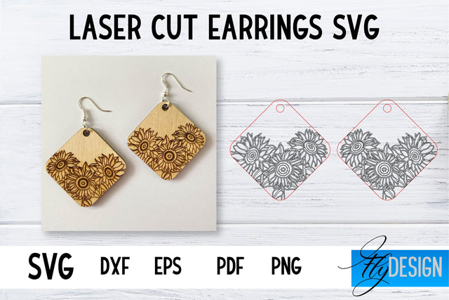 Earrings SVG | Sunflower SVG | Laser Cut Files | Engraving SVG SVG Fly Design 