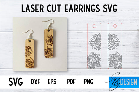 Earrings SVG | Sunflower SVG | Laser Cut Files | Engraving SVG SVG Fly Design 
