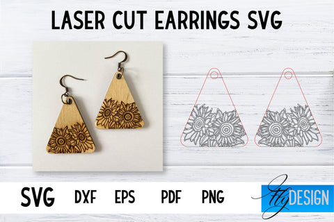 Earrings SVG | Sunflower SVG | Laser Cut Files | Engraving SVG SVG Fly Design 