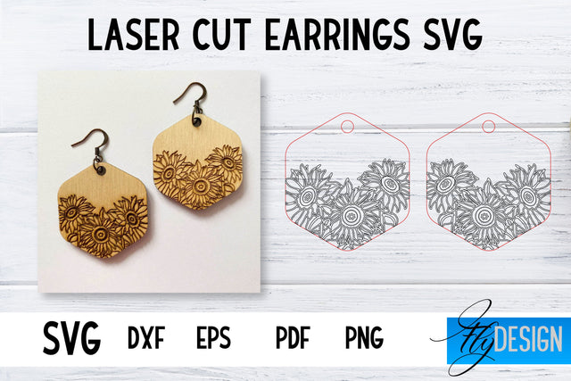 Earrings SVG | Sunflower SVG | Laser Cut Files | Engraving SVG SVG Fly Design 