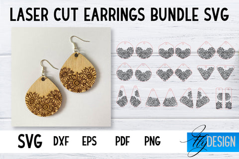 Earrings SVG | Sunflower SVG | Laser Cut Files | Engraving SVG SVG Fly Design 